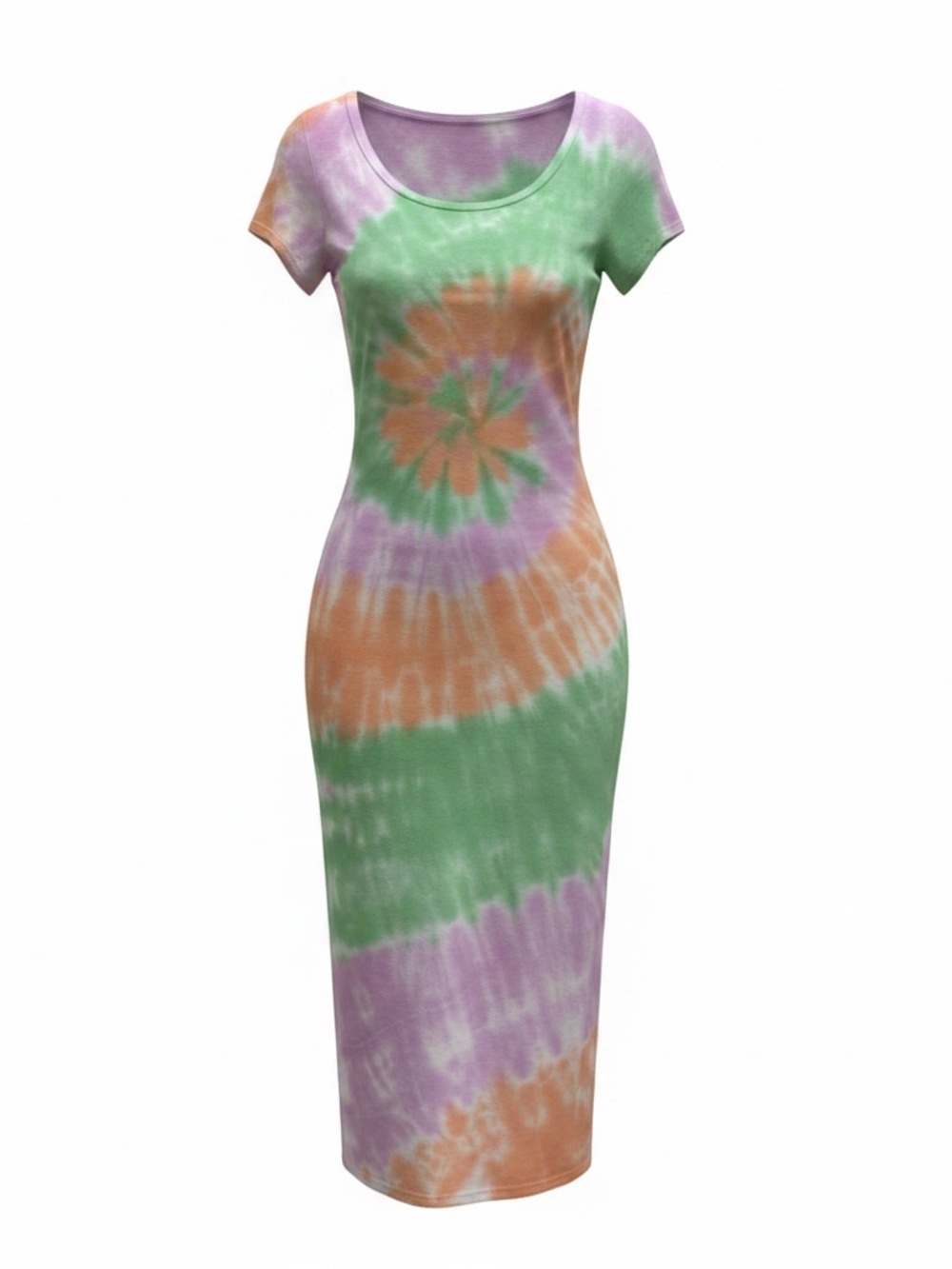 Tie-Dye Spiral Maxi Dress — Green, Orange & Purple